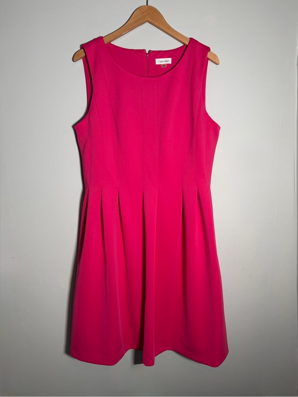 Calvin Klein Women's Hot Pink Fit & Flare Pleated Sleeveless Dress Size 16